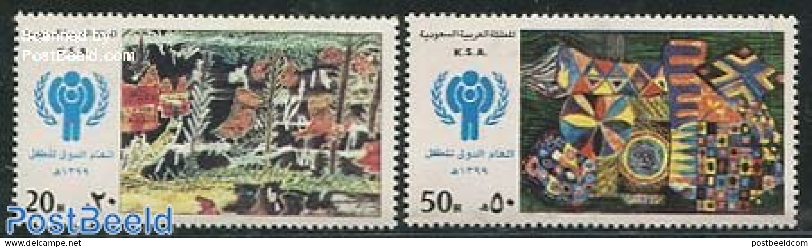 Saudi Arabia 1980 International Year Of The Child 2v, Mint NH, Various - Year Of The Child 1979 - Art - Children Drawi.. - Saudi-Arabien