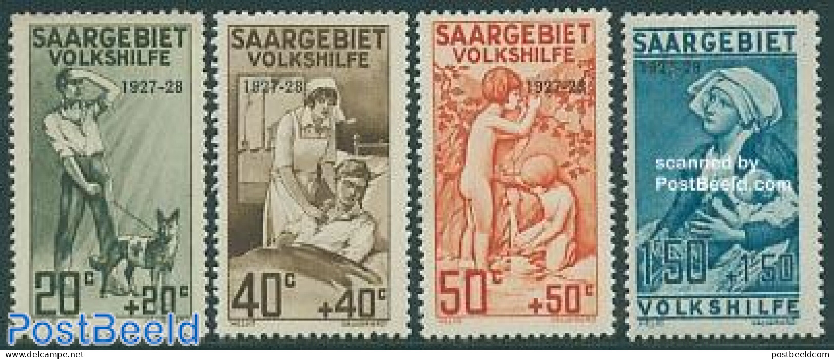 Germany, Saar 1927 National Aid 4v, Overprints, Mint NH, Health - Nature - Health - Red Cross - Dogs - Rotes Kreuz