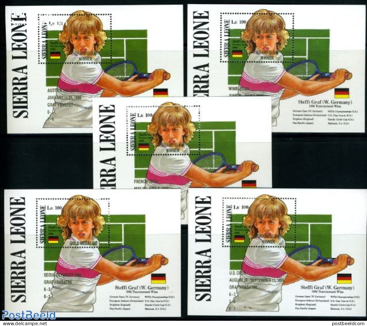 Sierra Leone 1989 Tennis 5 S/s, Mint NH, Sport - Sport (other And Mixed) - Tennis - Tenis