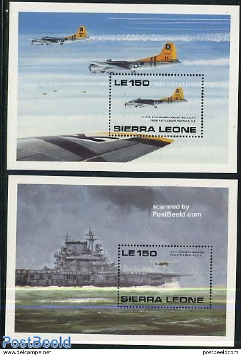 Sierra Leone 1990 W.W. II Planes 2 S/s, Mint NH, History - Transport - World War II - Aircraft & Aviation - Ships And .. - 2. Weltkrieg
