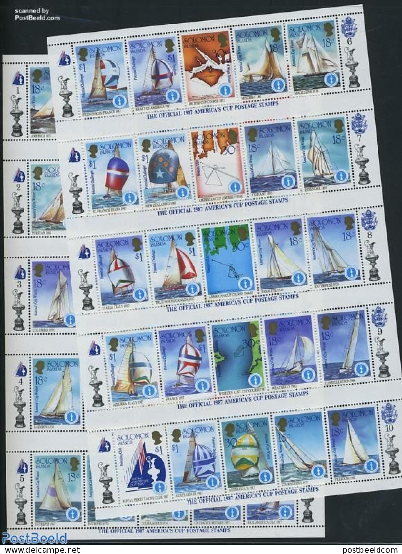 Solomon Islands 1987 Americas Cup 50v (2 M/s), Mint NH, Sport - Transport - Various - Sailing - Ships And Boats - Maps - Sailing