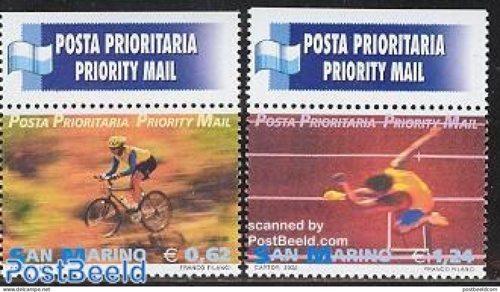 San Marino 2002 Sports, Priority 2v+priority Tab, Mint NH, Sport - Athletics - Cycling - Nuevos