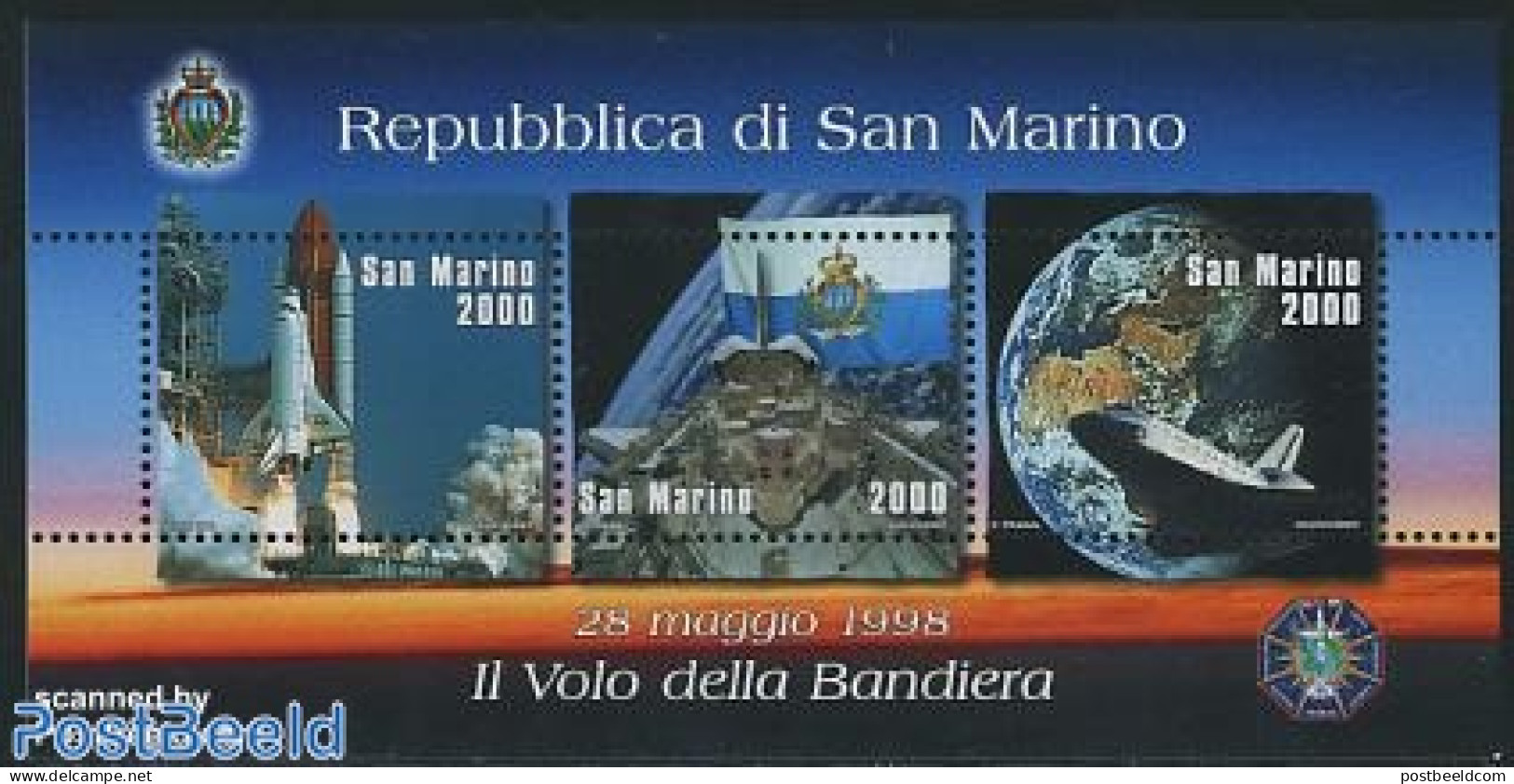 San Marino 1998 Flag In Space S/s, Mint NH, History - Transport - Flags - Space Exploration - Neufs
