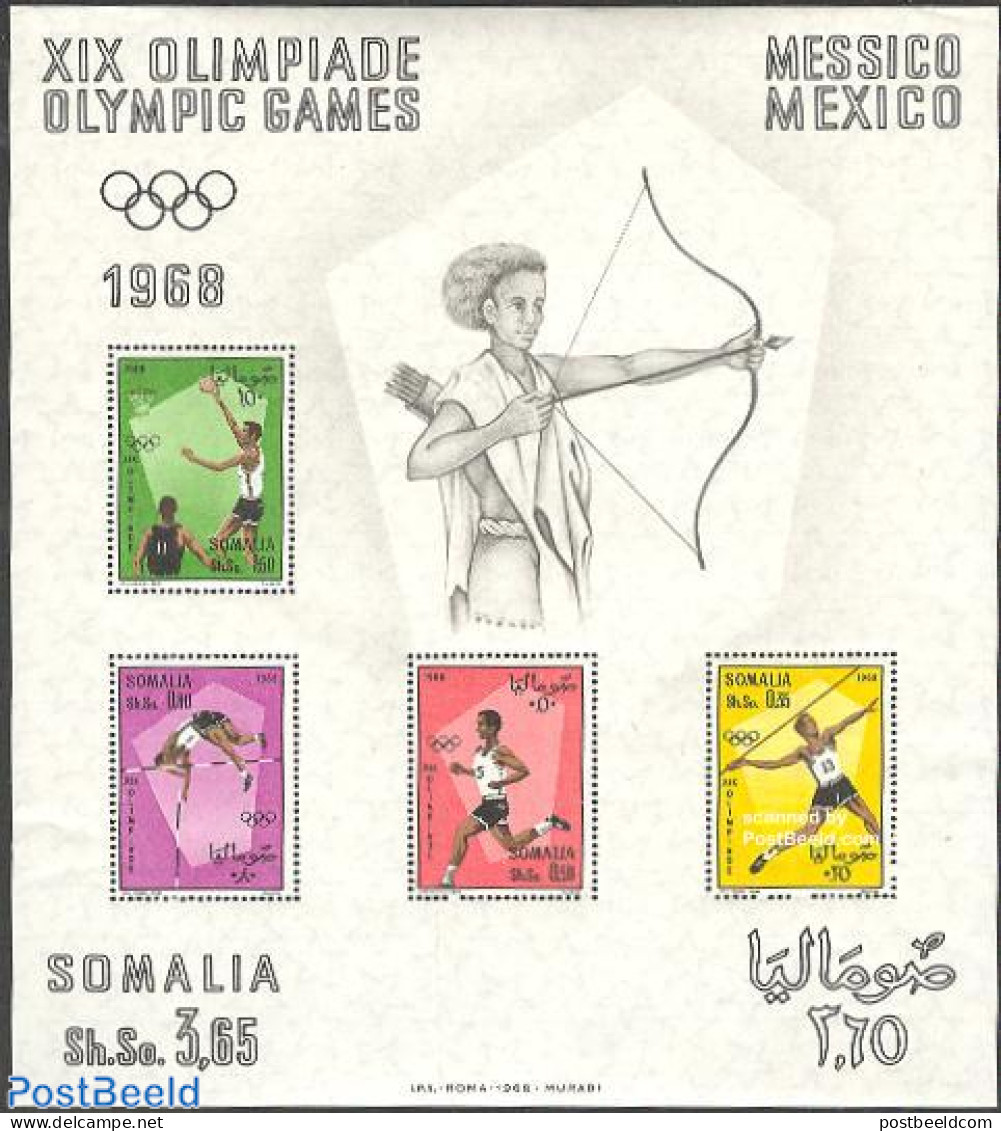 Somalia 1968 Olympic Games Mexico S/s, Mint NH, Sport - Athletics - Basketball - Olympic Games - Sport (other And Mixed) - Athletics