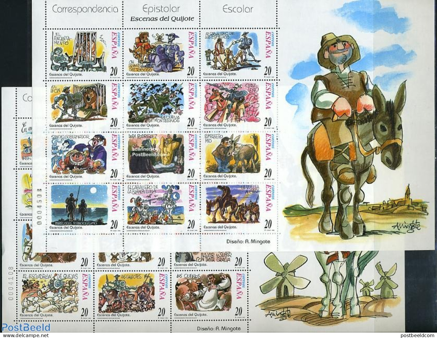 Spain 1998 Don Quichote 2x12v M/s, Mint NH, Various - Mills (Wind & Water) - Art - Authors - Cervantes - Unused Stamps