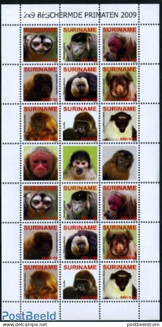 Suriname, Republic 2009 Primates M/s (with 2 Sets), Mint NH, Nature - Animals (others & Mixed) - Monkeys - Suriname