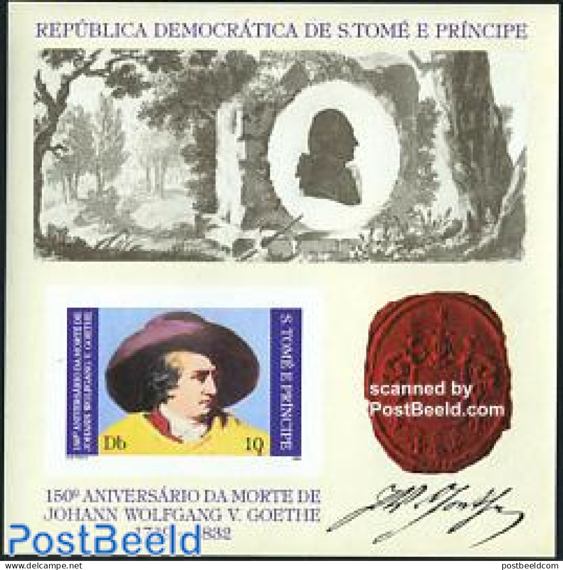 Sao Tome/Principe 1982 J.W. Von Goethe S/s Imperforated, Mint NH, History - Germans - Art - Authors - Schrijvers