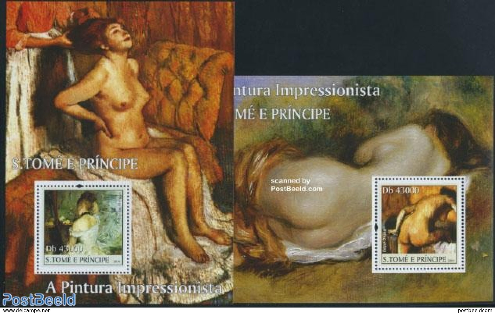 Sao Tome/Principe 2004 Impressionism 2 S/s, Mint NH, Art - Edgar Degas - Modern Art (1850-present) - Nude Paintings - .. - Sao Tome Et Principe