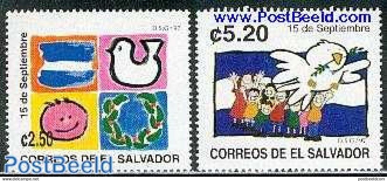 El Salvador 1997 Independence 2v, Mint NH, Art - Children Drawings - Salvador