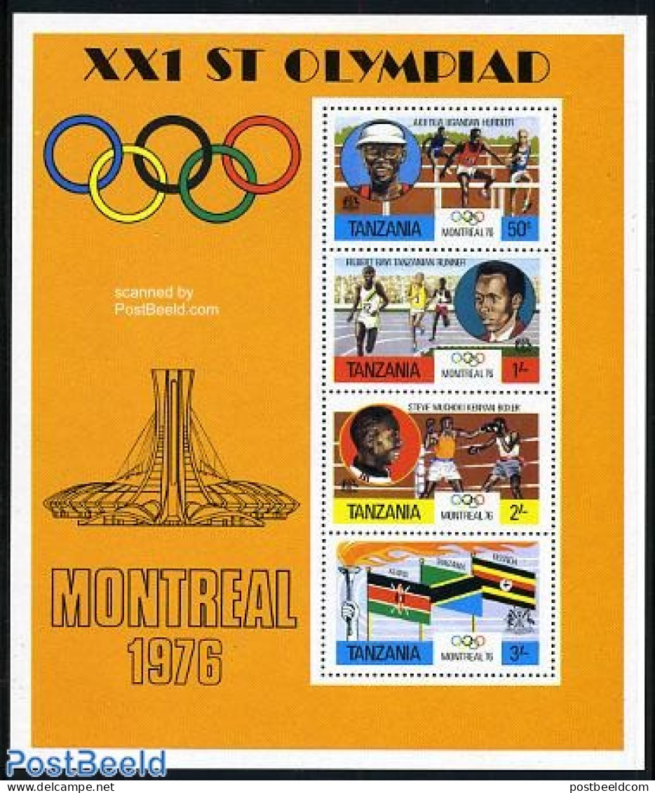 Tanzania 1976 Olympic Games Montreal S/s, Mint NH, History - Sport - Flags - Athletics - Boxing - Olympic Games - Athletics