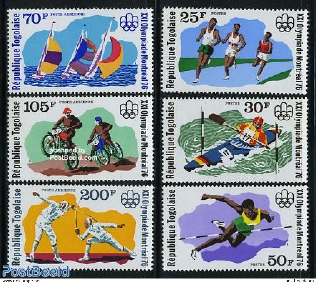 Togo 1976 Olympic Games 6v, Mint NH, Sport - Transport - Athletics - Fencing - Kayaks & Rowing - Olympic Games - Saili.. - Athletics