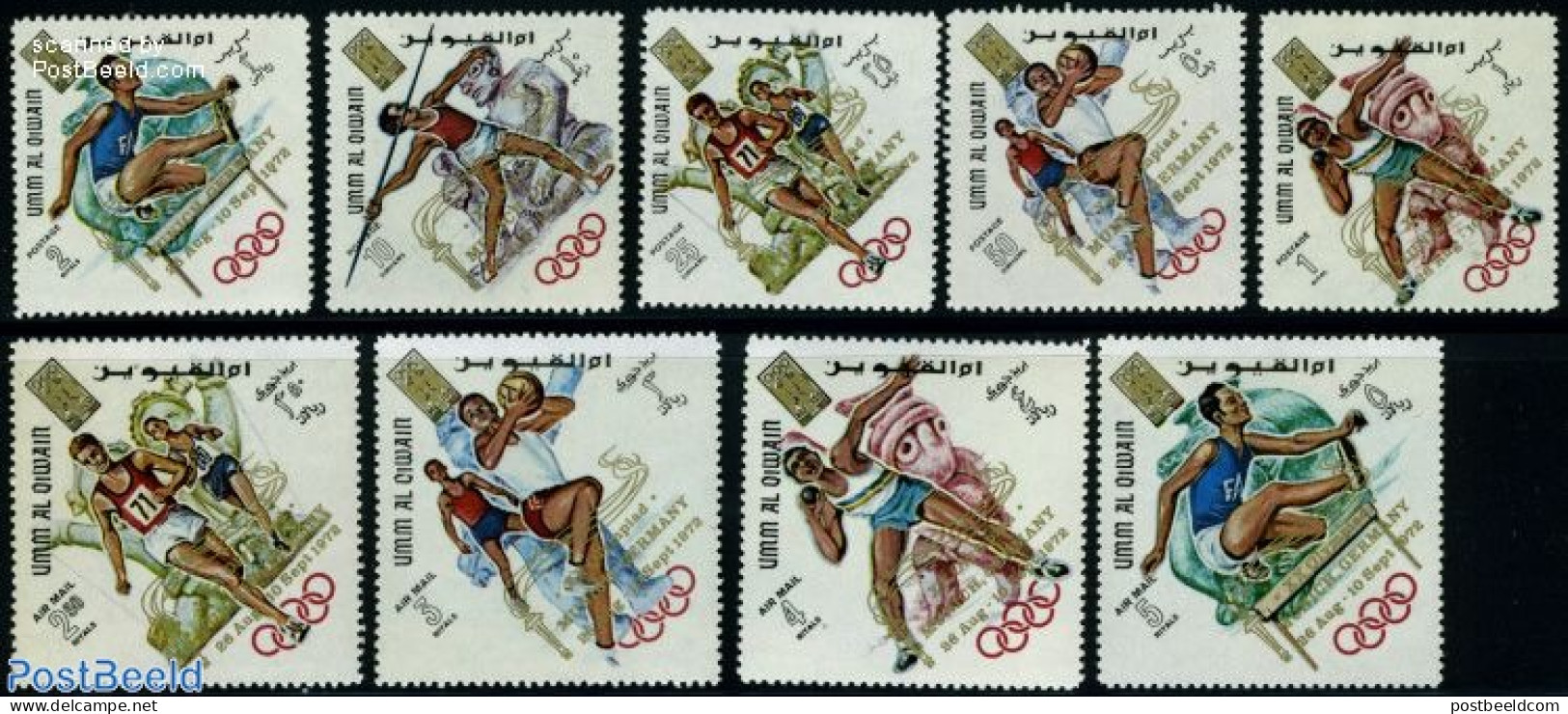 Umm Al-Quwain 1969 Olympic Games Munich 9v, Overprints, Mint NH, Sport - Athletics - Olympic Games - Leichtathletik