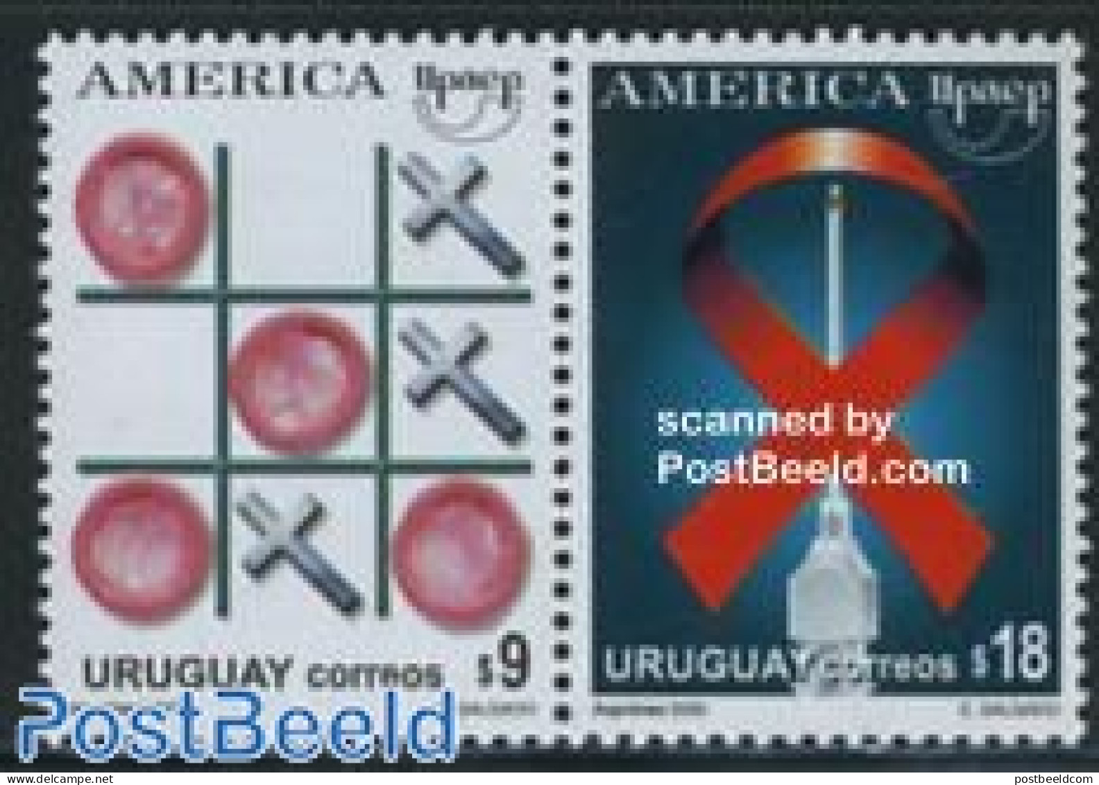 Uruguay 2000 UPAEP, Anti AIDS 2v [:], Mint NH, Health - AIDS - Health - U.P.A.E. - Enfermedades