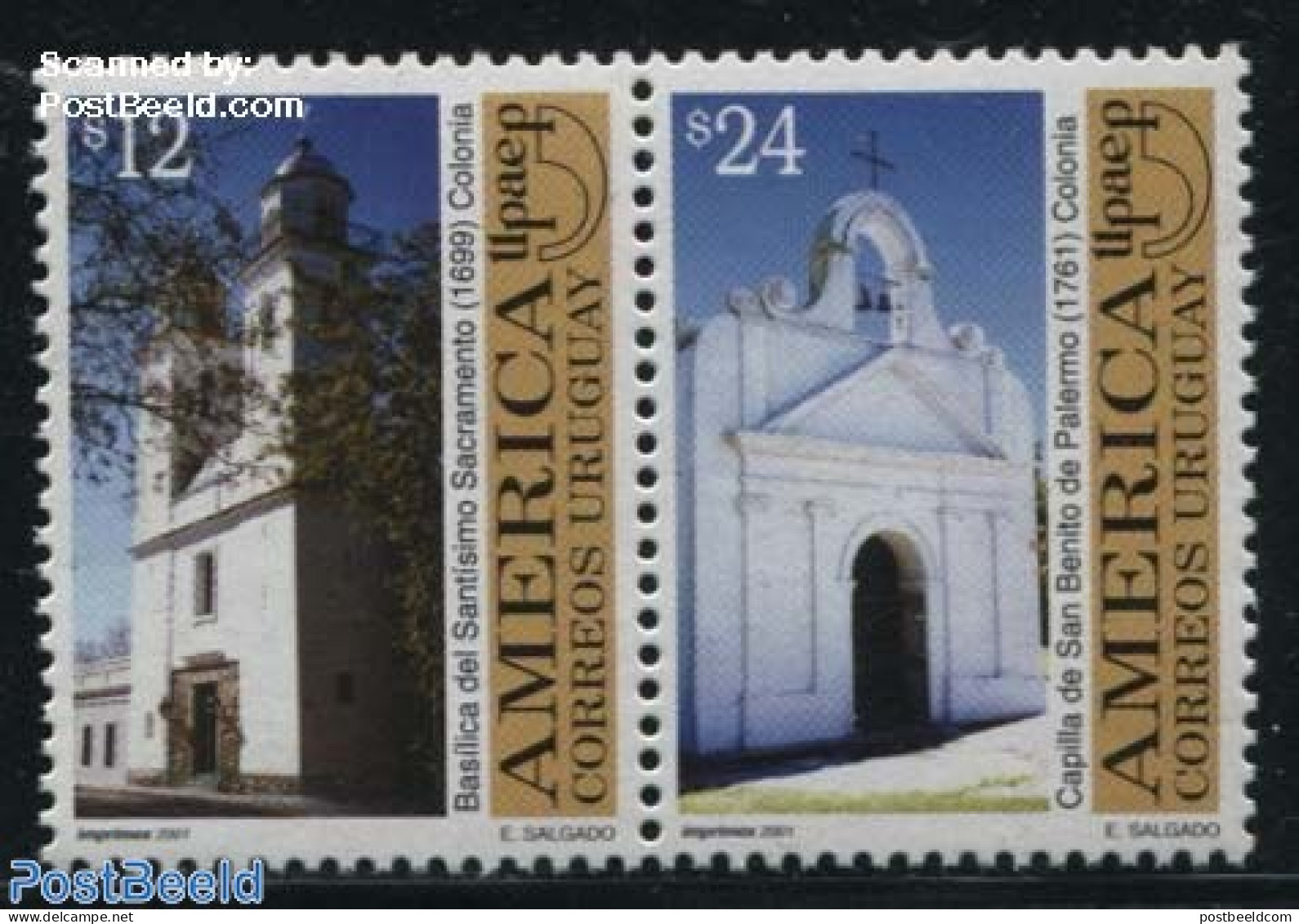 Uruguay 2001 UPAEP, Churches 2v [:], Mint NH, Religion - Churches, Temples, Mosques, Synagogues - U.P.A.E. - Eglises Et Cathédrales