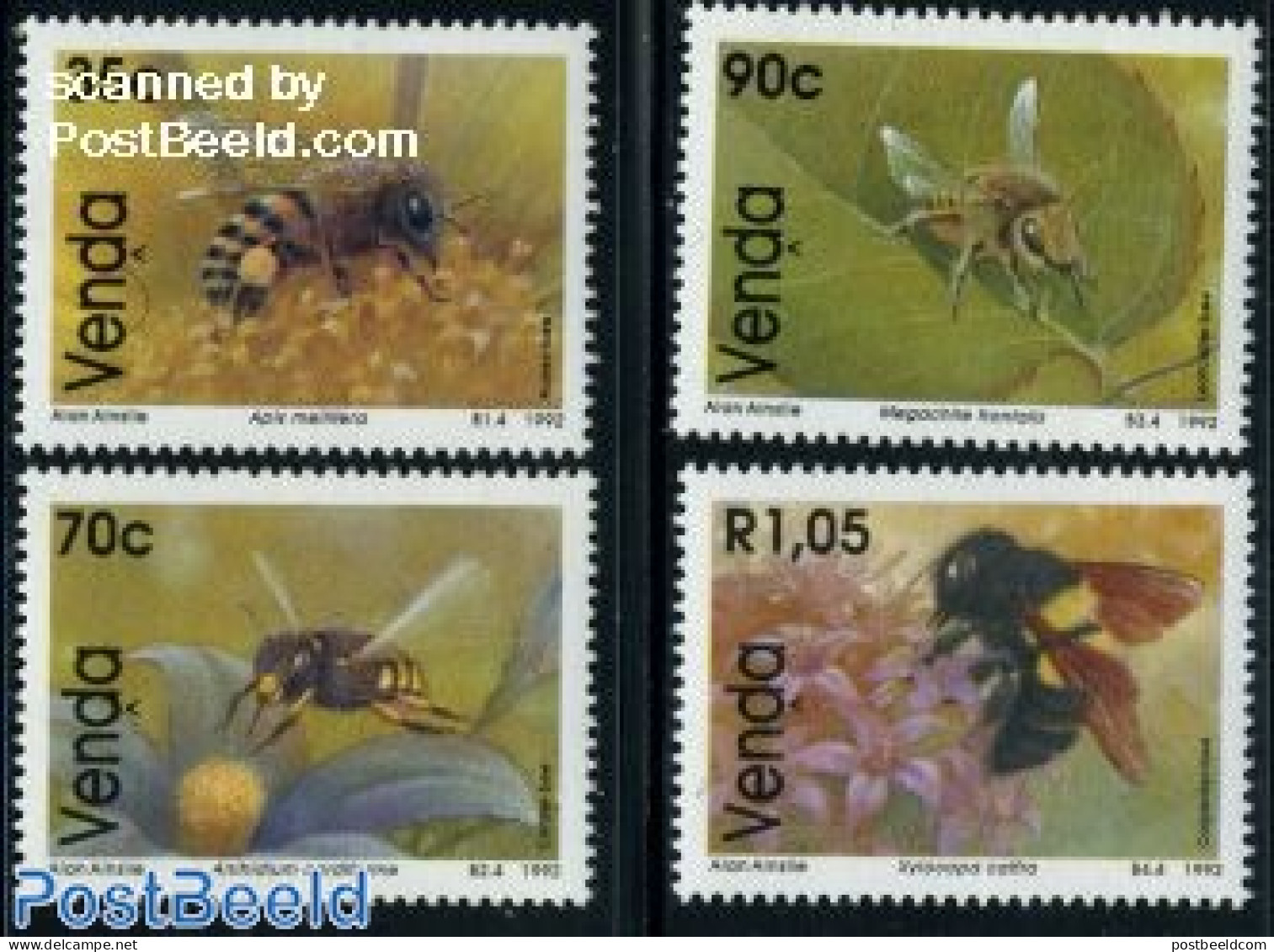 South Africa, Venda 1992 Bees 4v, Mint NH, Nature - Bees - Insects - Venda