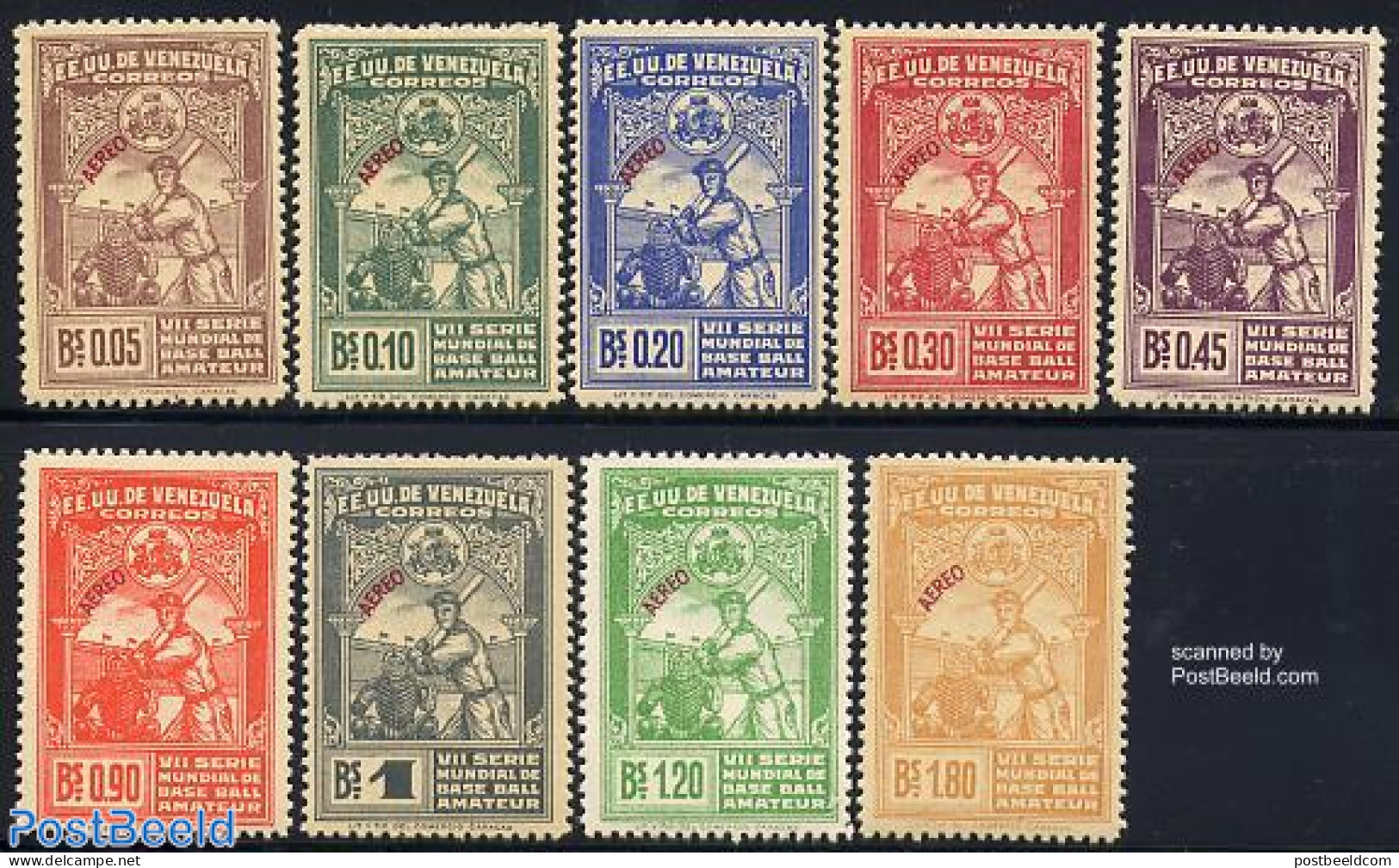 Venezuela 1944 Baseball Games 9v, Mint NH, Sport - Baseball - Sport (other And Mixed) - Baseball