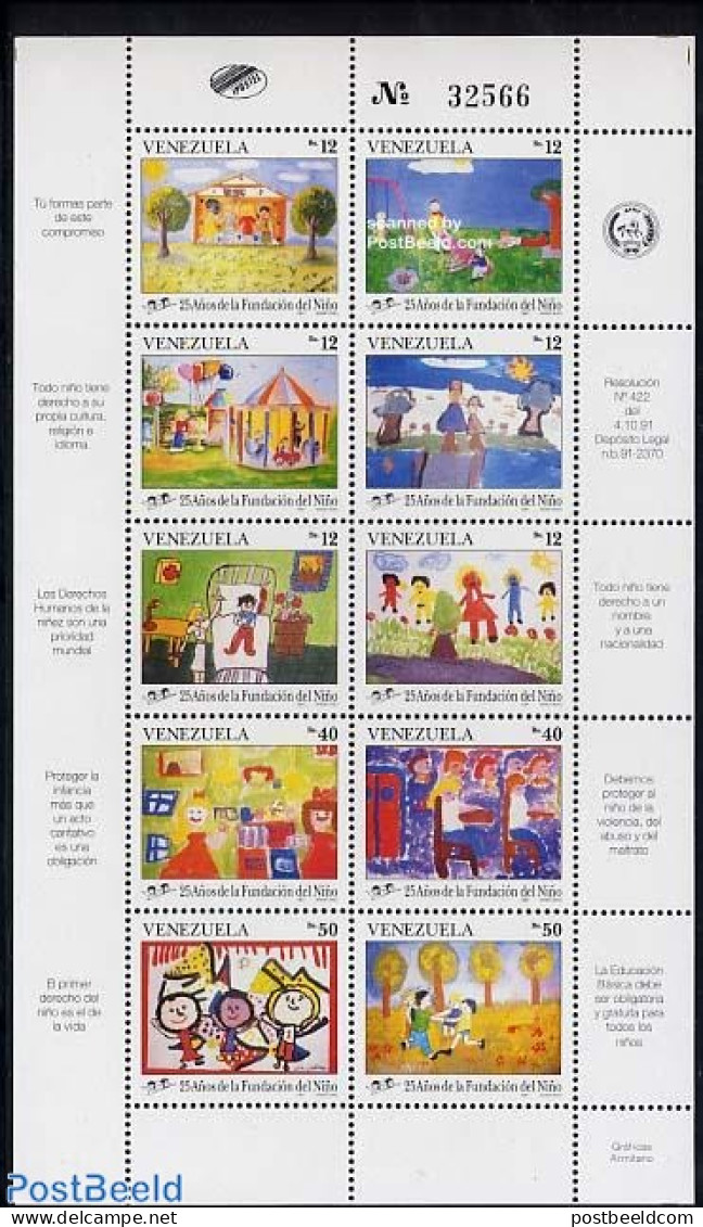 Venezuela 1991 Children Drawings 10v M/s, Mint NH, Art - Children Drawings - Venezuela