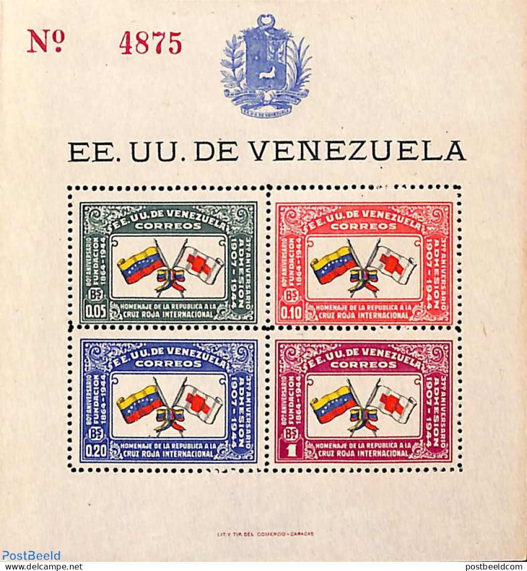 Venezuela 1944 Red Cross S/s, Mint NH, Health - History - Red Cross - Flags - Croix-Rouge