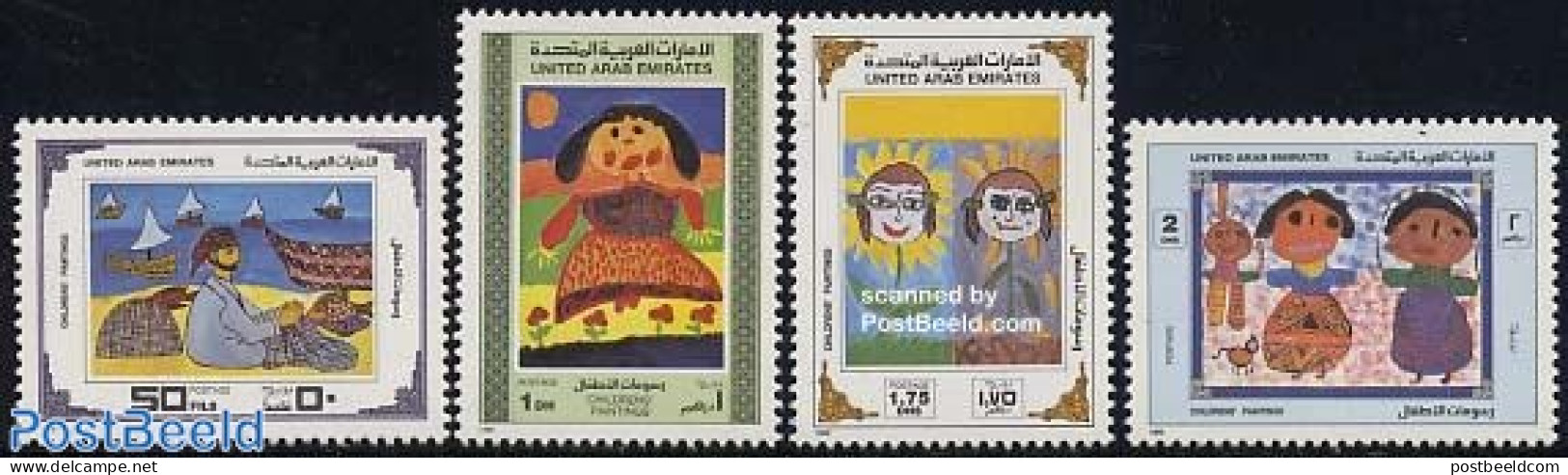 United Arab Emirates 1988 Children Drawings 4v, Mint NH, Nature - Transport - Fish - Ships And Boats - Art - Children .. - Fische