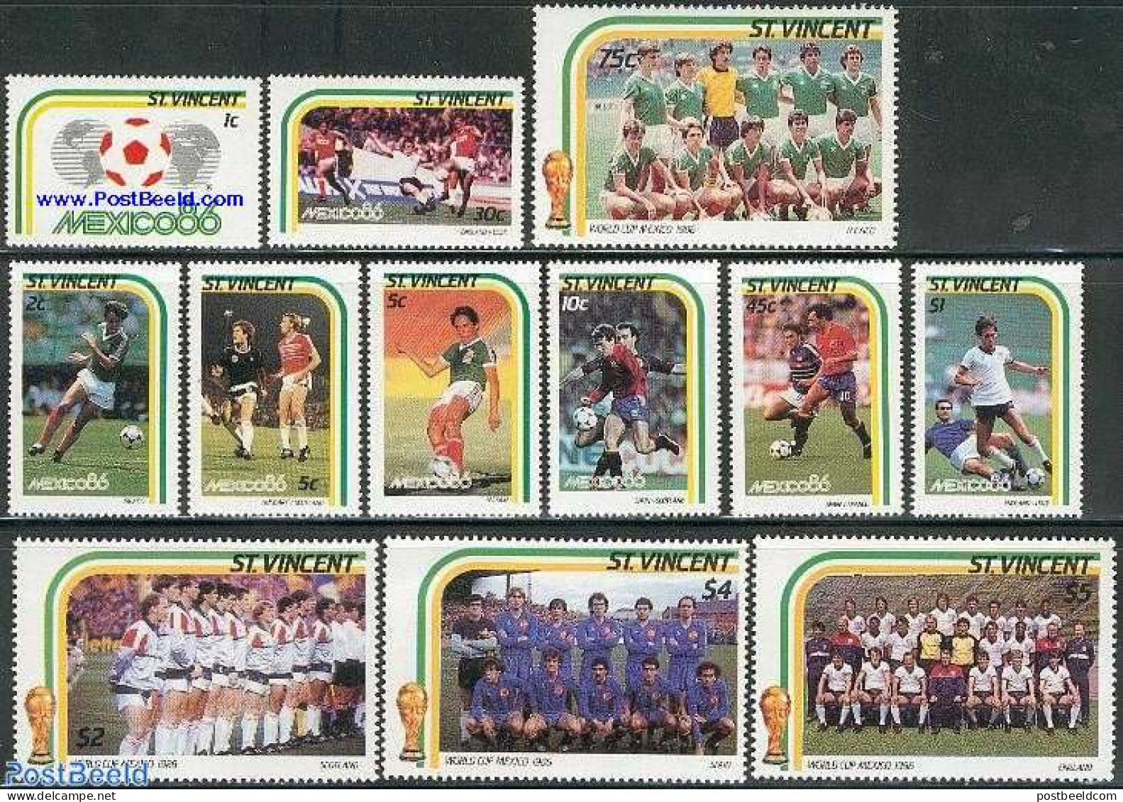 Saint Vincent 1986 World Cup Football 12v, Mint NH, Sport - Football - St.Vincent (1979-...)