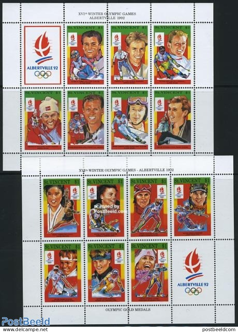 Saint Vincent 1992 Olympic Winter Winners 14v (2 M/s), Mint NH, Sport - Olympic Winter Games - Skating - Skiing - Ski