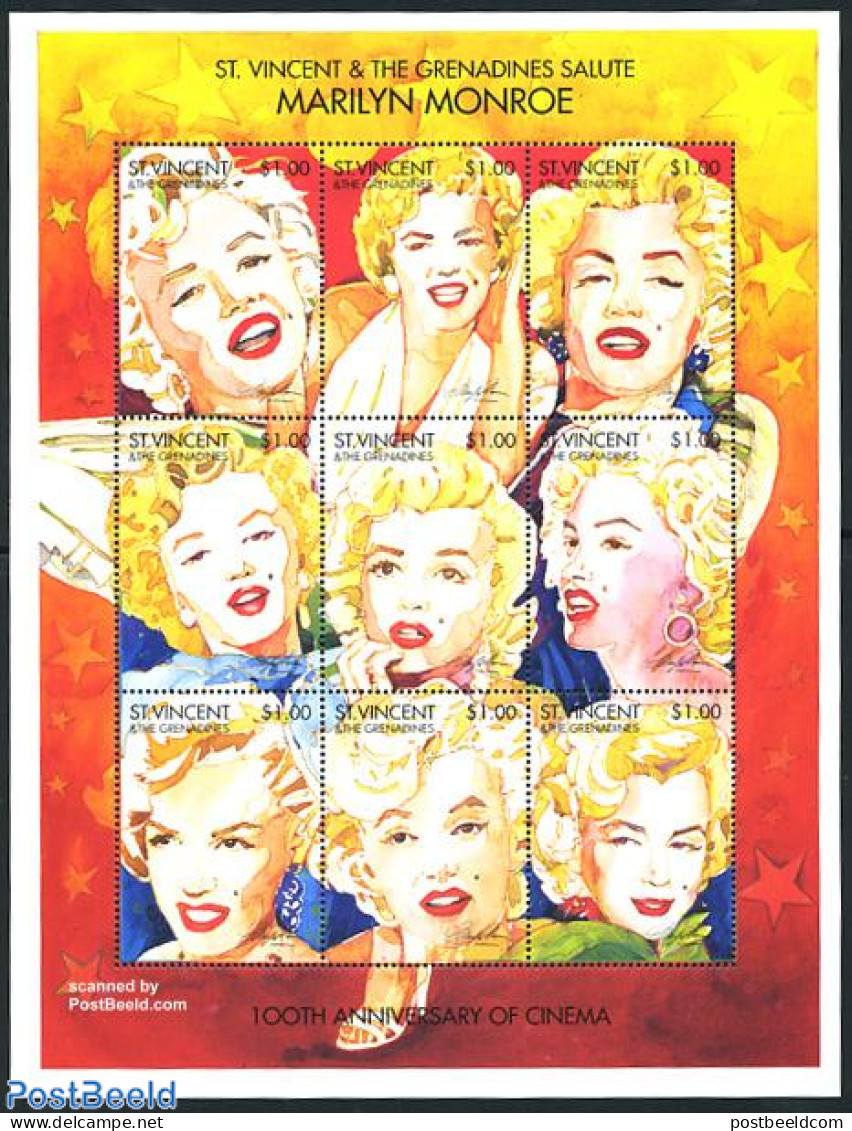 Saint Vincent 1995 Marilyn Monroe 9v M/s, Mint NH, Performance Art - Marilyn Monroe - Movie Stars - Acteurs