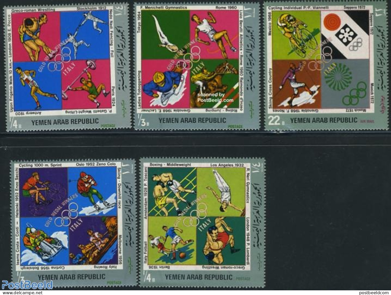 Yemen, Arab Republic 1971 Italian Olympic Winners 5v, Mint NH, Sport - Boxing - Cycling - Fencing - Olympic Games - Sp.. - Boxe