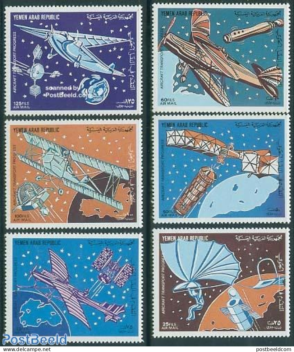 Yemen, Arab Republic 1982 Space & Aviation 6v, Mint NH, Transport - Aircraft & Aviation - Space Exploration - Vliegtuigen