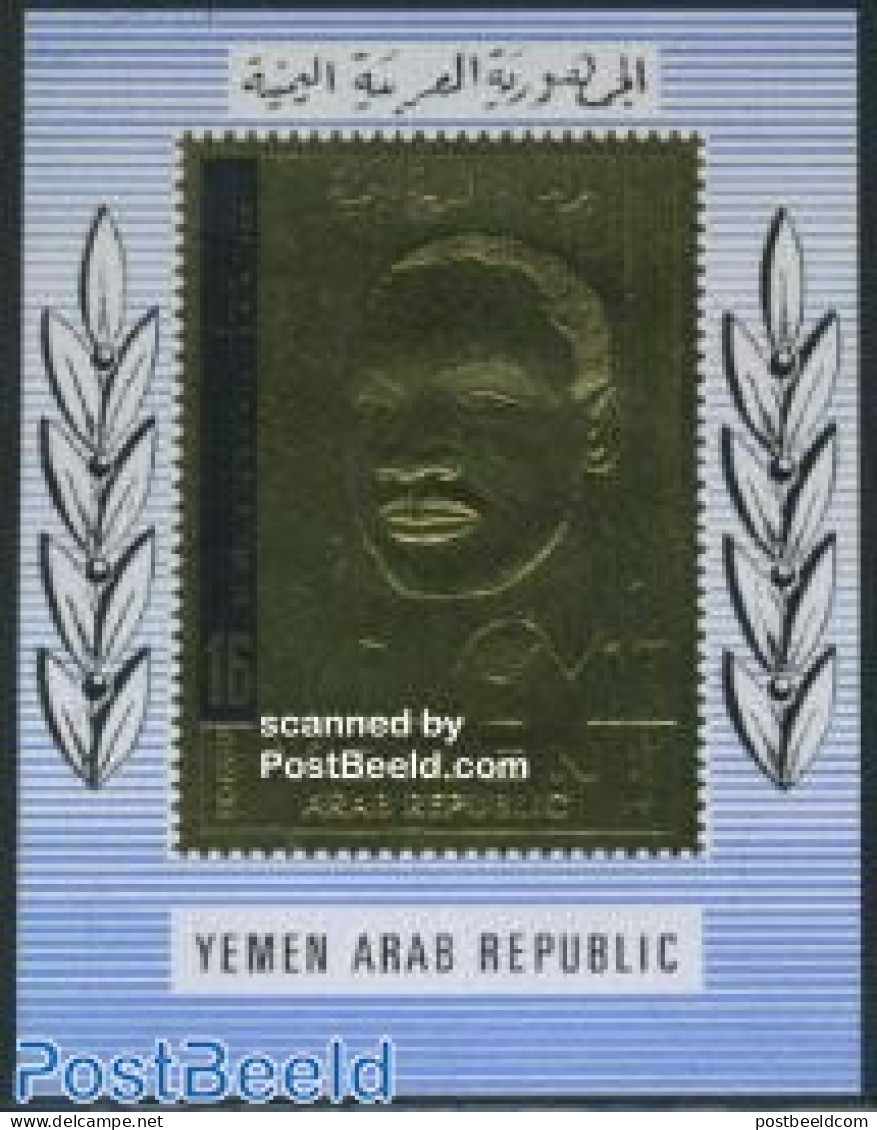 Yemen, Arab Republic 1968 M.L. King S/s, Gold, Mint NH, History - Religion - Nobel Prize Winners - Religion - Nobelpreisträger
