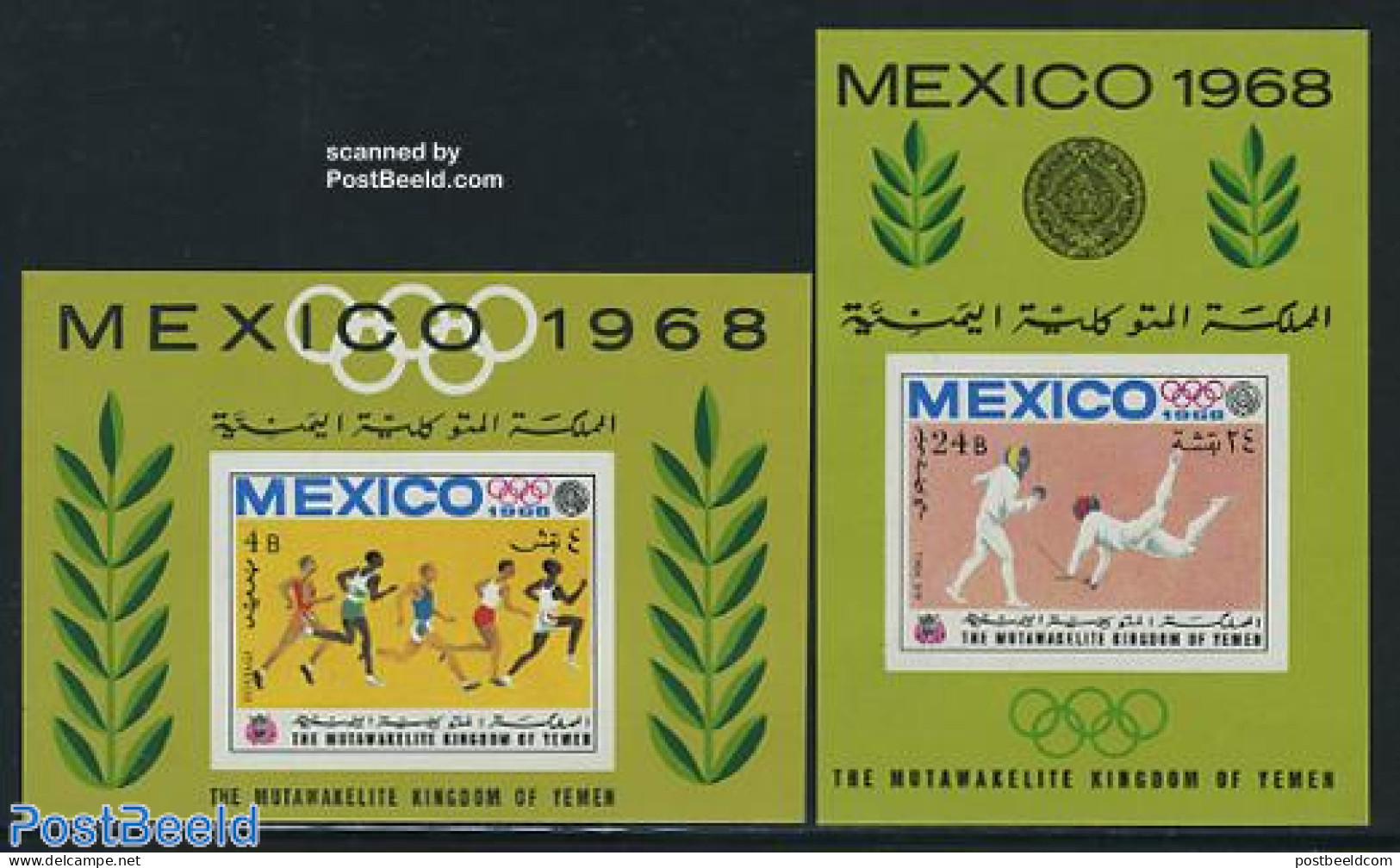 Yemen, Kingdom 1968 Olympic Games 2 S/s, Mint NH, Sport - Athletics - Fencing - Olympic Games - Athletics