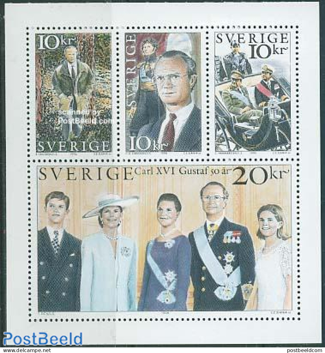 Sweden 1996 King 50th Anniversary 4v M/s, Mint NH, History - Kings & Queens (Royalty) - Ongebruikt