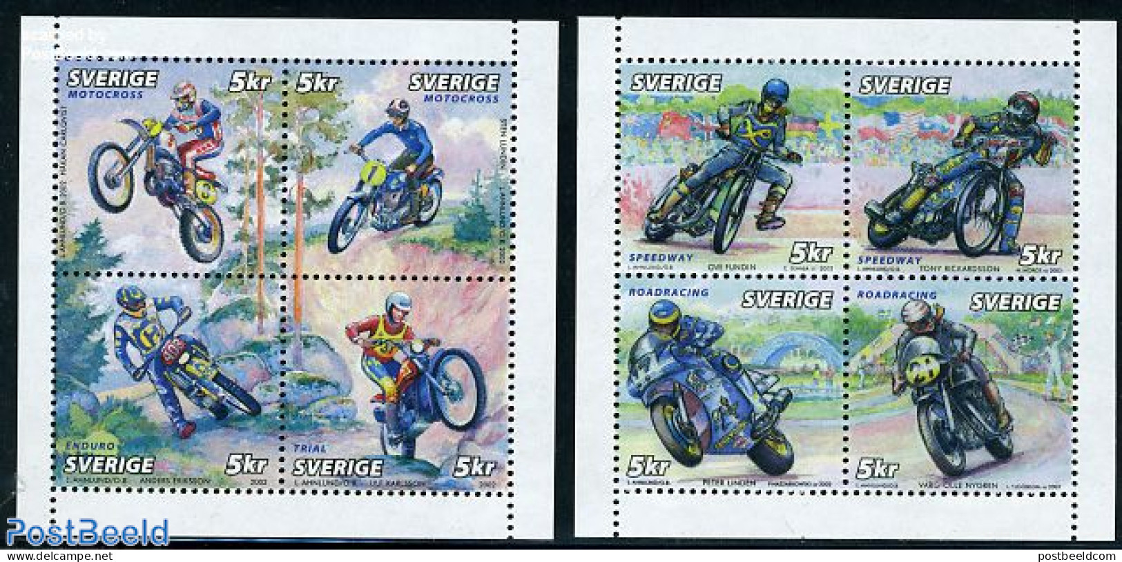 Sweden 2002 Motor Sports 8v (2x[+]), Mint NH, Transport - Motorcycles - Nuovi