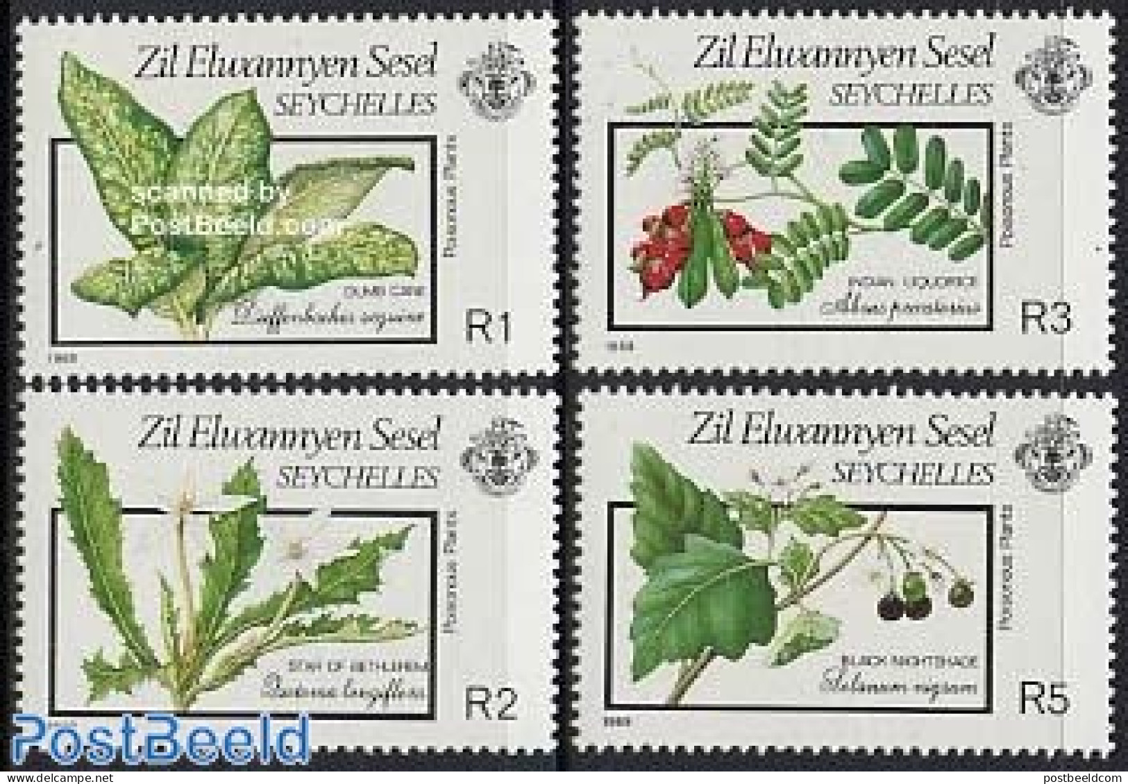 Seychelles, Zil Eloigne Sesel 1989 Poisened Plants 4v, Mint NH, Nature - Flowers & Plants - Seychellen (1976-...)