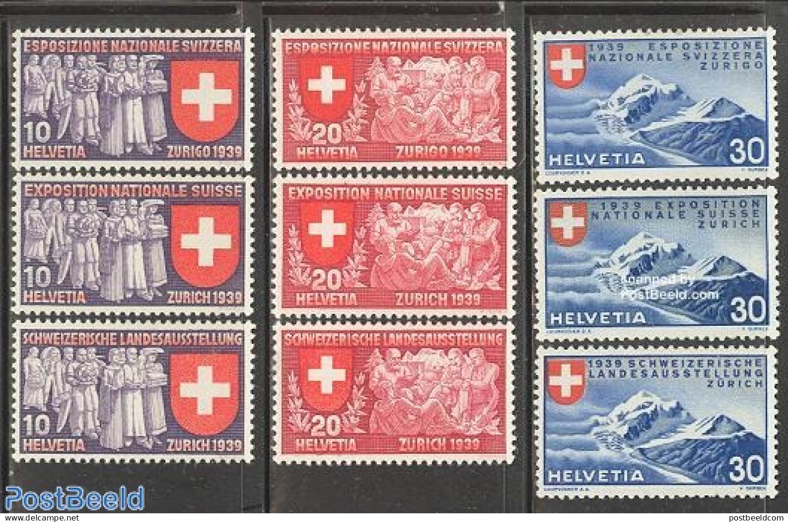 Switzerland 1939 National Exposition 9v (German/French/Italian), Unused (hinged), History - Sport - Coat Of Arms - Mou.. - Nuevos