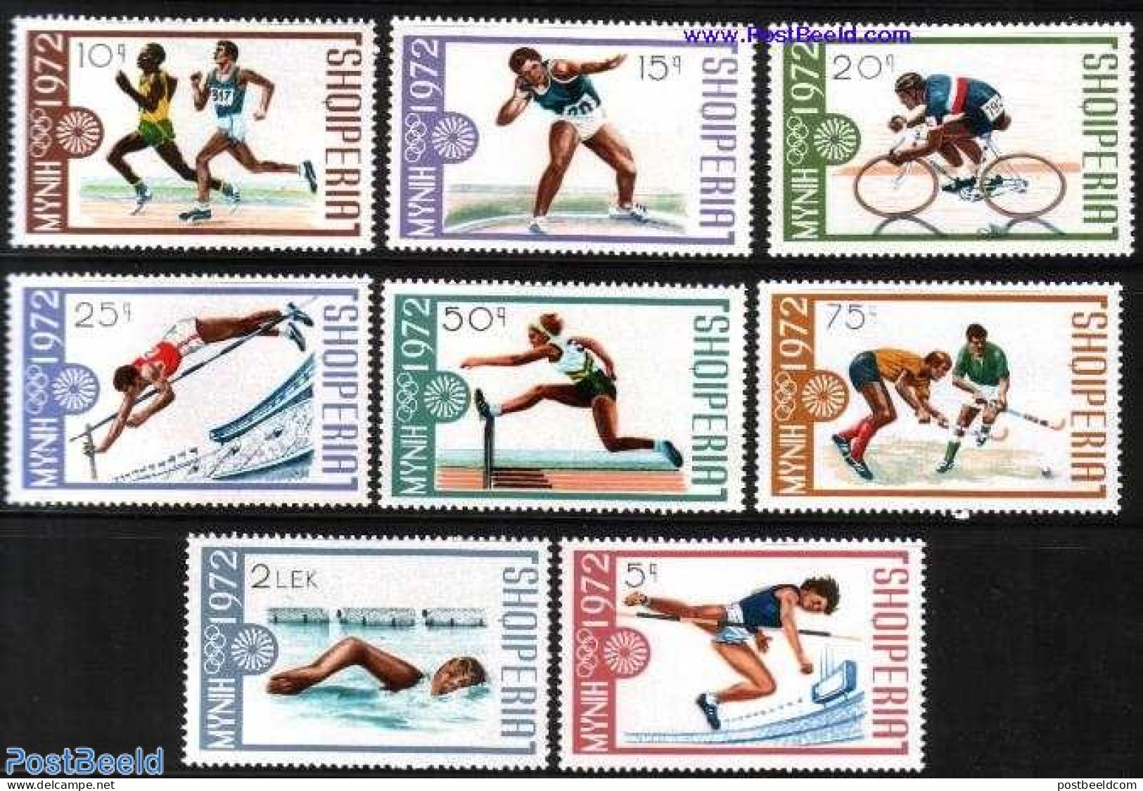 Albania 1972 Olympic Games Munich 8v, Mint NH, Sport - Athletics - Cycling - Hockey - Olympic Games - Swimming - Athletics