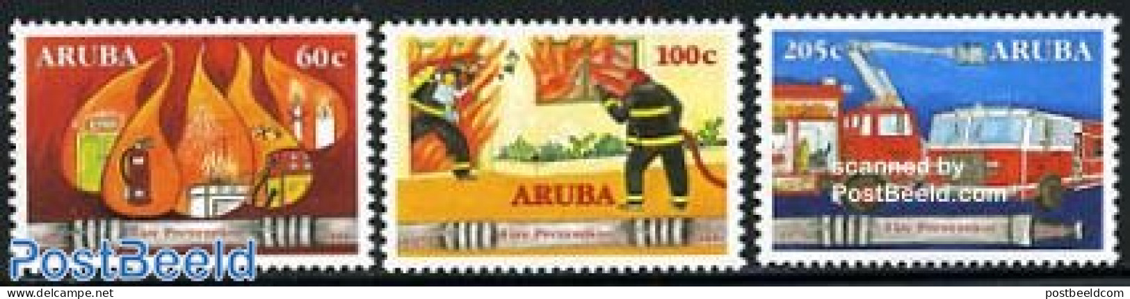 Aruba 2006 Fire Prevention 3v, Mint NH, Transport - Automobiles - Fire Fighters & Prevention - Cars