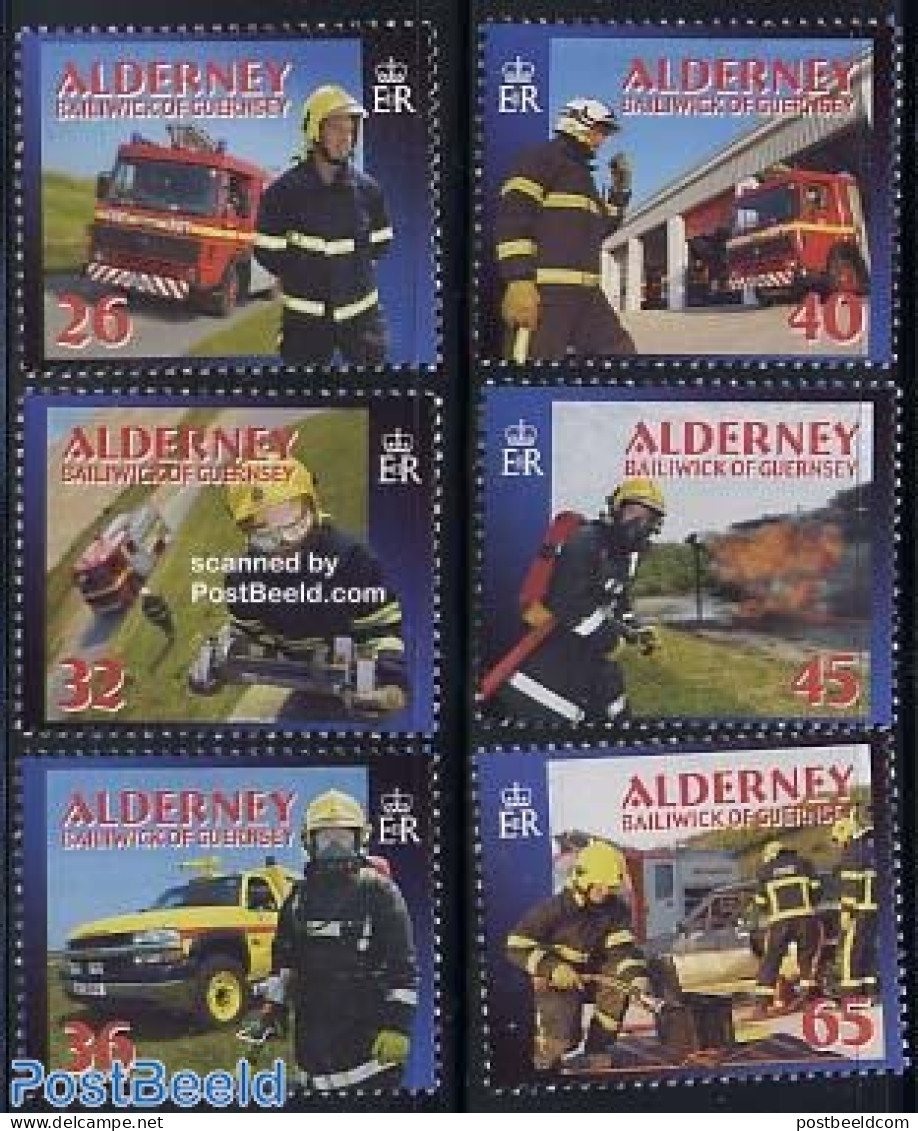 Alderney 2004 Fire Fighters 6v, Mint NH, Transport - Automobiles - Fire Fighters & Prevention - Cars