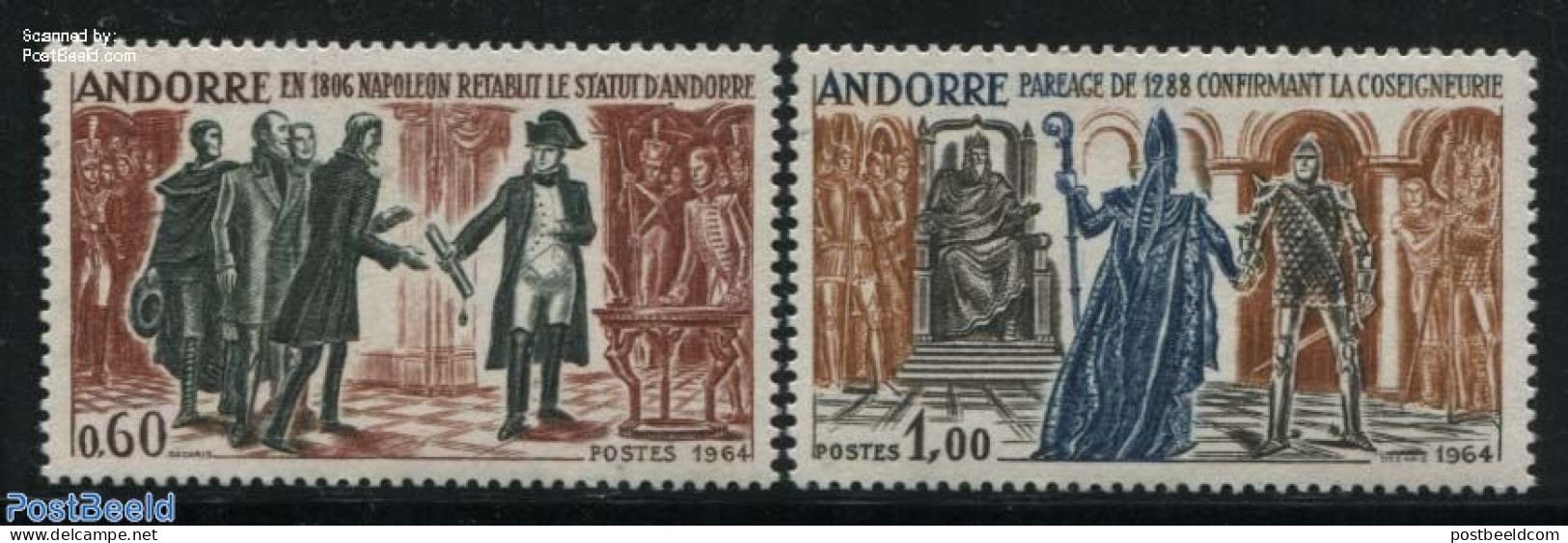 Andorra, French Post 1964 History 2v, Mint NH, History - Various - History - Napoleon - Justice - Nuevos