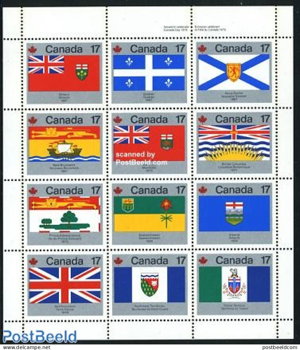 Canada 1979 Flags 12v M/s, Mint NH, History - Nature - Transport - Flags - Dogs - Ships And Boats - Neufs