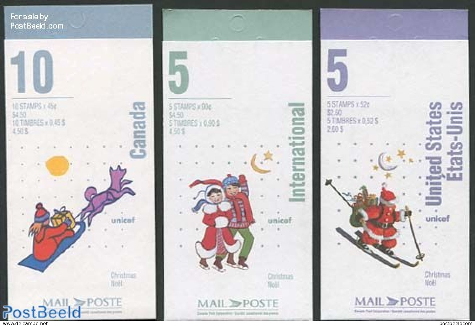 Canada 1996 Christmas 3 Booklets, Mint NH, Religion - Christmas - Stamp Booklets - Art - Children Drawings - Nuevos