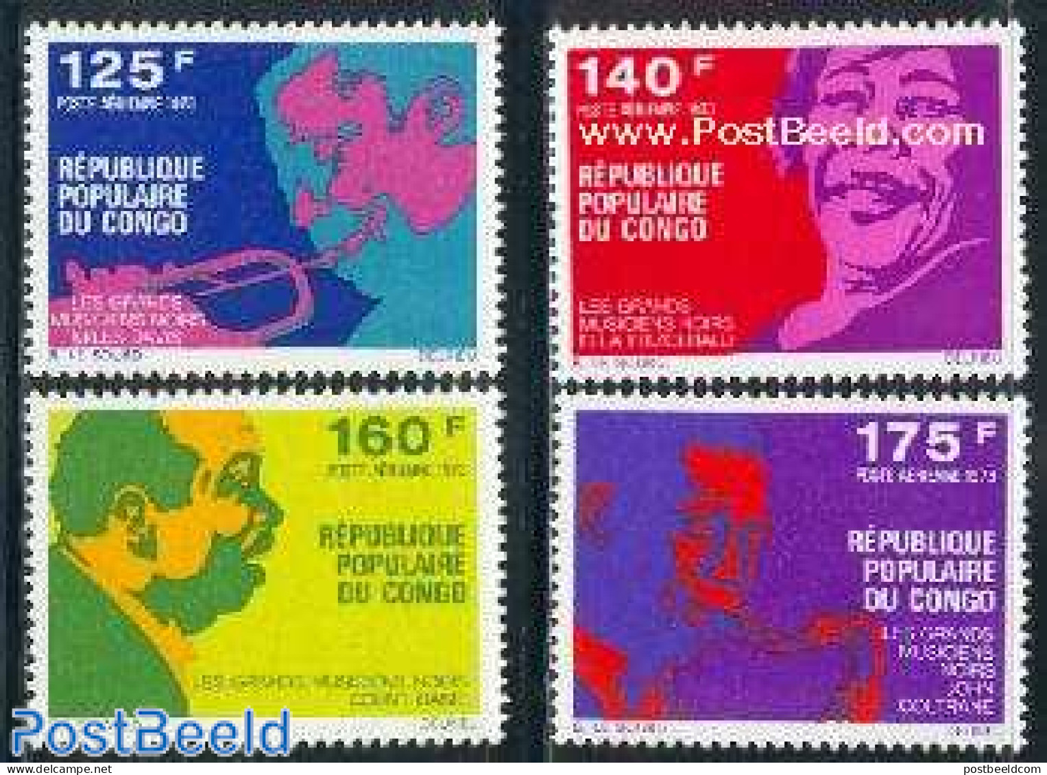 Congo Republic 1973 Jazz Music 4v, Mint NH, Performance Art - Jazz Music - Music - Popular Music - Musique