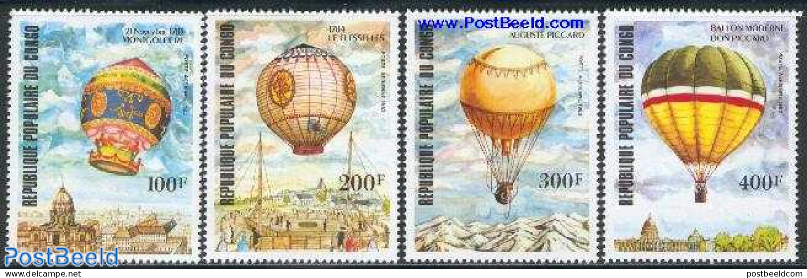 Congo Republic 1983 Aviation Bi-centenary 4v, Mint NH, Transport - Balloons - Fesselballons