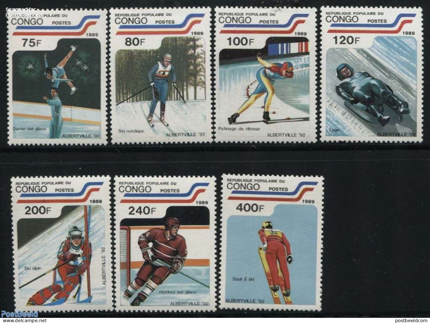 Congo Republic 1989 Olympic Winter Games Albertville 7v, Mint NH, Sport - Ice Hockey - Olympic Winter Games - Skating .. - Eishockey