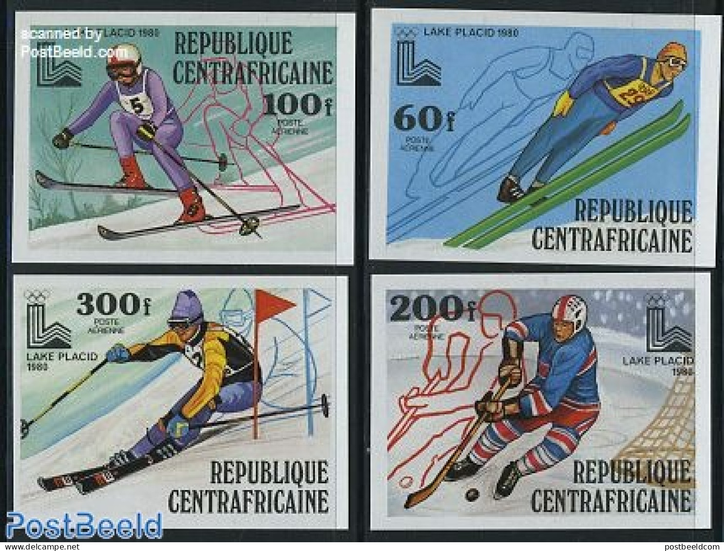 Central Africa 1980 Winter Olympic Games 4v Imperforated, Mint NH, Sport - Ice Hockey - Olympic Winter Games - Skiing - Hockey (Ice)