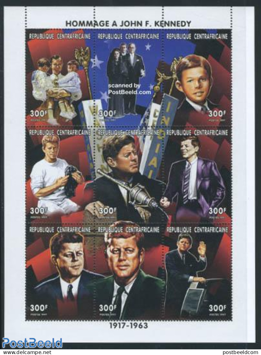 Central Africa 1998 J.F. Kennedy 9v M/s, Mint NH, History - American Presidents - República Centroafricana