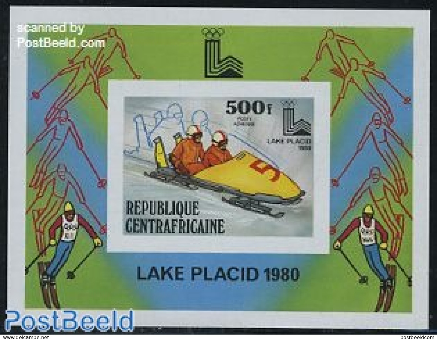 Central Africa 1980 Winter Olympic Games S/s Imperforated, Mint NH, Sport - (Bob) Sleigh Sports - Olympic Winter Games - Inverno