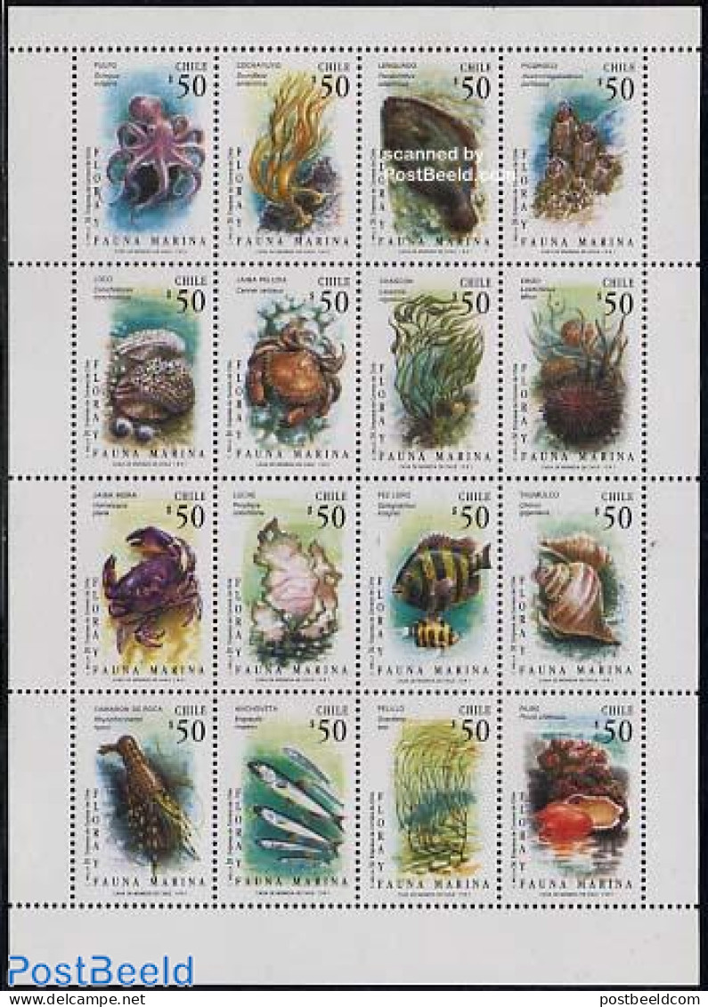 Chile 1991 Marine Life 16v M/s, Mint NH, Nature - Fish - Shells & Crustaceans - Fische