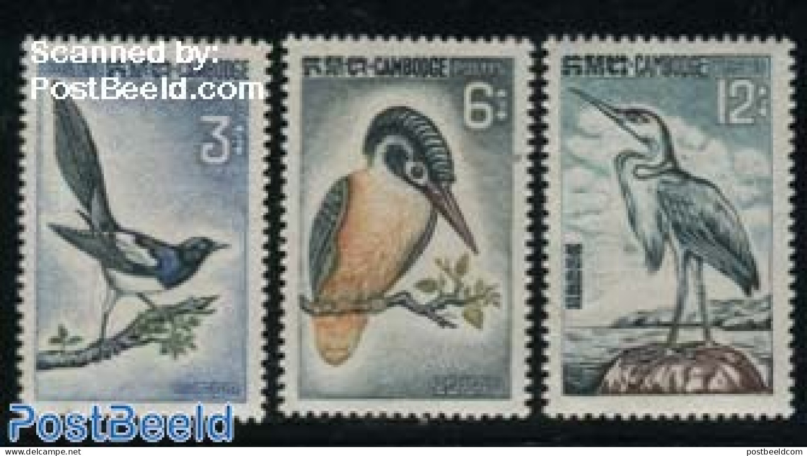 Cambodia 1964 Birds 3v, Mint NH, Nature - Birds - Kingfishers - Cambodia