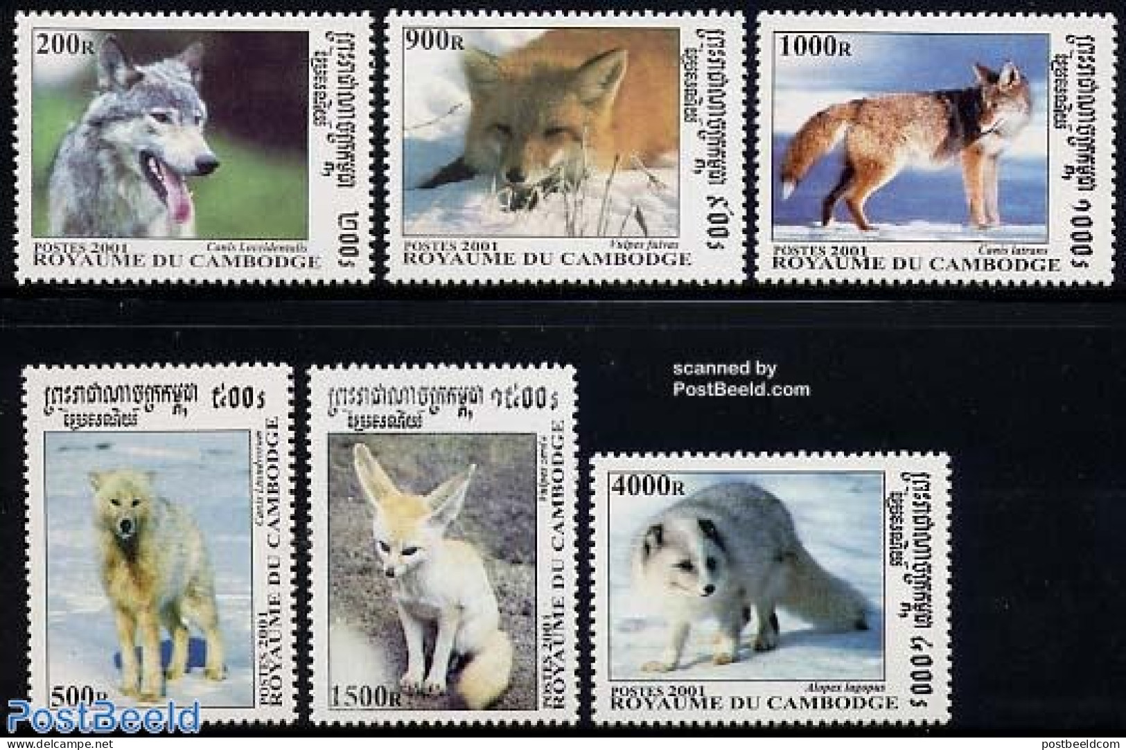 Cambodia 2001 Doglikes 6v, Mint NH, Nature - Dogs - Kambodscha