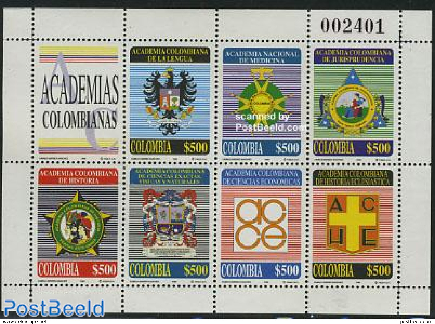 Colombia 1998 Academies 7v M/s, Mint NH, History - Science - Decorations - Education - Militares